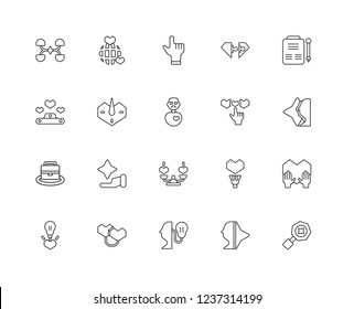 Set Of 20 linear Ethics icons such as Glass, Profile, Knowledge, Connect, Creativity, Agreement, Choice, Heart, Business, Gauge, Hand, editable stroke vector icon pack