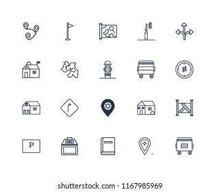 Set Of 20 linear icons such as Recycle bin, Placeholder, Library, Recycling Parking, Turn, Bin, Toilet, Africa, Map, editable stroke vector icon pack