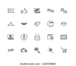 Set Of 20 linear icons such as Cart, Delivery, Buy, Clothes, Chat, Web, Shop, Download, Sales, editable stroke vector icon pack