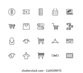 Set Of 20 linear icons such as Checklist, Tags, Cart, Clothes, Sales, Shopping bag, bags, List, editable stroke vector icon pack