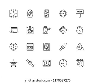 Set Of 20 linear icons such as Time, Alarm clock, Wall Watch, Clocks, Calculator, Stop watch, Hourglass, editable stroke vector icon pack
