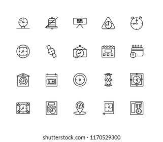 Set Of 20 linear icons such as Service, Wall clock, Placeholder, Calculator, Stopwatch, Calendar, Stop watch, Clocks, Smartwatch, Clock, editable stroke vector icon pack