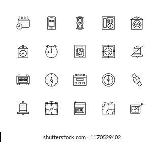 Set Of 20 linear icons such as Wall clock, Alarm Time, Stop watch, Bell, Clocks, Calendar, Stopwatch, Hourglass, editable stroke vector icon pack