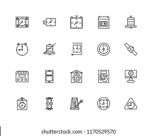 Set Of 20 linear icons such as Wall clock, Alarm, Metronome, Hourglass, Big ben, Bell, Stop watch, Clocks, Calendar, editable stroke vector icon pack