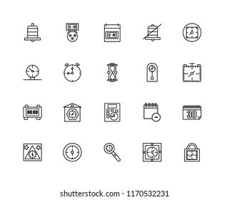 Set Of 20 linear icons such as Padlocks, Wall clock, Clocks, Stop watch, Alarm, Calculator, Alarm Stopwatch, Time, editable stroke vector icon pack