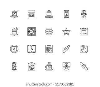 Set Of 20 linear icons such as Watch, Computer, Digital clock, Clocks, Hourglass, Wall Calculator, Alarm, editable stroke vector icon pack