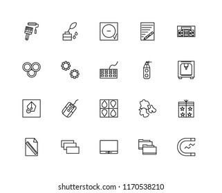 Set Of 20 linear icons such as Magnet, Folder, Monitor, Layer, File, Wireframe, Paint tube, Cmyk, Pen, Settings, Circle, editable stroke vector icon pack