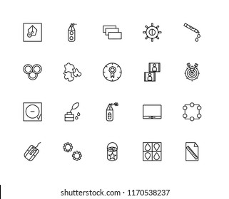 Set Of 20 linear icons such as File, Cmyk, Paint bucket, Settings, Mouse, Crayon, Image, Spray paint, Circle, Splash, Layer, editable stroke vector icon pack