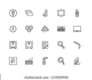 Set Of 20 linear icons such as Paint palette, Spray paint, Keyboard, Pen, Blur, Wireframe, Text, Printer, Rgb, drop, editable stroke vector icon pack