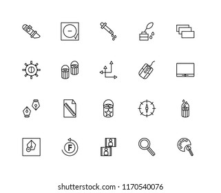 Set Of 20 linear icons such as Paint palette, Compass, Image, Font, Pen, Layer, Mouse, bucket, Eyedropper, editable stroke vector icon pack