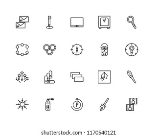 Set Of 20 linear icons such as Image, Pen, Font, Spray paint, Compact disc, Loupe, Paint bucket, Layer, Magic wand, Rgb, Monitor, editable stroke vector icon pack