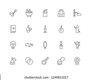 Set Of 20 linear Magic icons such as Esoteric, Smoke, Fetters, Runes, Potion, Trick, Sword, Necklace, Skull, Stone, trick, editable stroke vector icon pack
