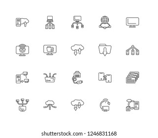 Set Of 20 linear networking icons such as Cloud computing, Server, Monitor, Network, Transfer, editable stroke vector icon pack