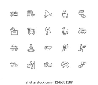 Set Of 20 linear Packing and Delivery icons such as Delivering Box, Truck, Man, Weight, Time, editable stroke vector icon pack