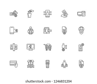 Set Of 20 linear Payment methods icons such as Transfer, Security, Cit card, Cash, Seller, Wallet, editable stroke vector icon pack