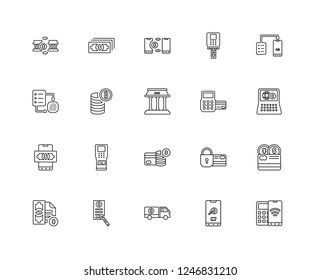 Set Of 20 linear Payment methods icons such as Point of service, Ecommerce, method, Atm, Invoice, Cash, Cit card, editable stroke vector icon pack