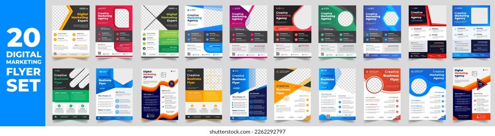 set of 20 Mega collection digital marketing corporate business flyer design template. digital marketing flyer bundle. business flyer bundle. set of 20 Item digital marketing flyer with unique shapes.