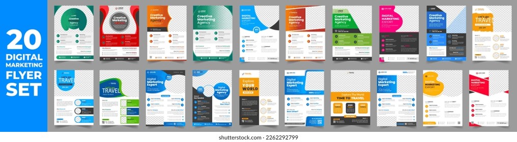 set of 20 Mega collection digital marketing corporate business flyer design template. digital marketing flyer bundle. business flyer bundle. set of 20 Item digital marketing flyer with unique shapes.