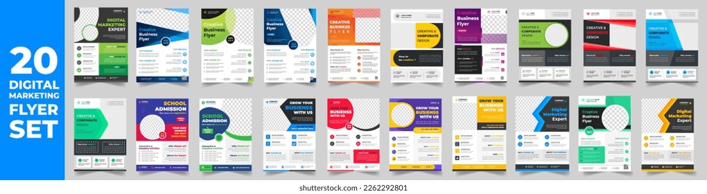 set of 20 Mega collection digital marketing corporate business flyer design template. digital marketing flyer bundle. business flyer bundle. set of 20 Item digital marketing flyer with unique shapes.