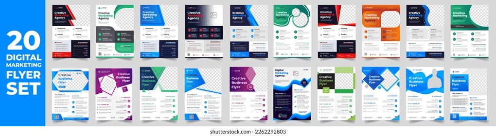 set of 20 Mega collection digital marketing corporate business flyer design template. digital marketing flyer bundle. business flyer bundle. set of 20 Item digital marketing flyer with unique shapes.