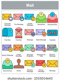 A set of 20 message icons as favorite message, fire message, update message