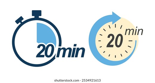 Conjunto de ilustración de diseño de Vector plano de 20 minutos Icon