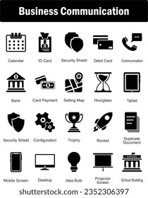 A set of 20 Mix icons as calendar, id card, security shield