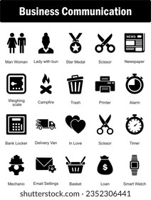 A set of 20 Mix icons as man woman, lady with bun, star badge