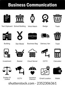 A set of 20 Mix icons as text clipboard, school building, wrist watch