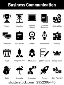 A set of 20 Mix icons as trophy, hourglass, projector screen