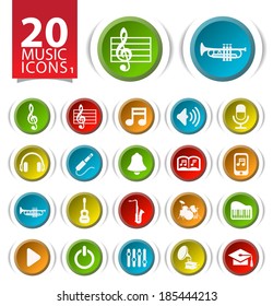 Set of 20 Music Icons on Circular Modern Buttons 1.