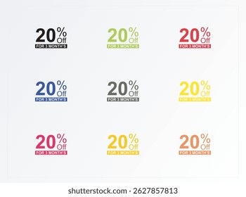 set of 20% OFF - means that an item or service is being offered at a price that is 20% lower than its original price, text concept stamp, Sale up to 20% off sign. Twenty percent discount.