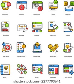 set of 20 outline web user interface icons such as hide, menu, message, warning, cloud, user, explore vector thin icons for report, presentation, diagram, web design, mobile app.