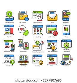 conjunto de 20 iconos de interfaz de usuario web de esquema como ocultar, menú, mensaje, advertencia, nube, usuario, explorar iconos delgados vectoriales para informe, presentación, diagrama, diseño web, aplicación móvil.