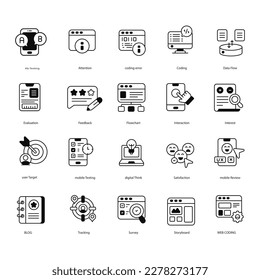 set of 20 outline web user interface icons such as hide, menu, message, warning, cloud, user, explore vector thin icons for report, presentation, diagram, web design, mobile app.