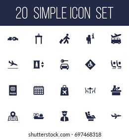 Set Of 20 Plane Icons Set.Collection Of Passport, Data, Location And Other Elements.