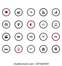 Set Of 20 Plane Icons Set.Collection Of Airport Transfer, Sitting Man, Baggage And Other Elements.
