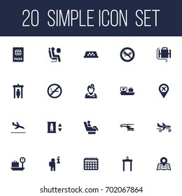 Set Of 20 Plane Icons Set.Collection Of Vip, No Drone, Passport And Other Elements.
