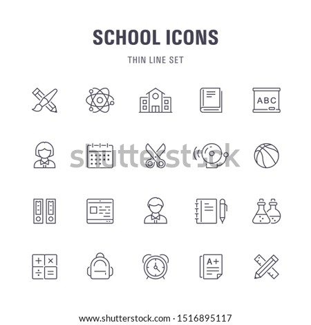 Set of 20 school line icons.