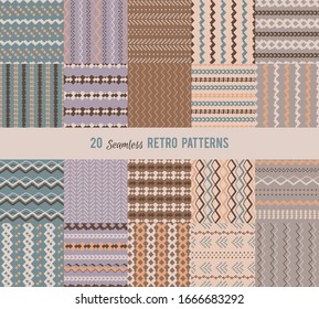 Set of 20 seamless striped retro patterns. Swatches with tranparent background included
