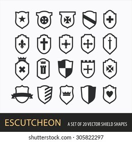 set of 20 shields with heraldic symbols