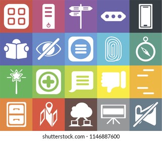 Set Of 20 simple editable icons such as Muted, Compass, Smartphone, More, Archive, Server, Dislike, Reading, web UI icon pack, pixel perfect