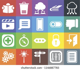 Set Of 20 simple editable icons such as Note, Dislike, Cloud computing, Notebook, Settings, Trash, Locked, Video player, web UI icon pack, pixel perfect