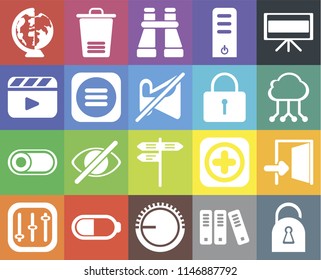 Set Of 20 simple editable icons such as Locked, Cloud computing, Television, Server, Controls, Trash, Add, Video player, web UI icon pack, pixel perfect