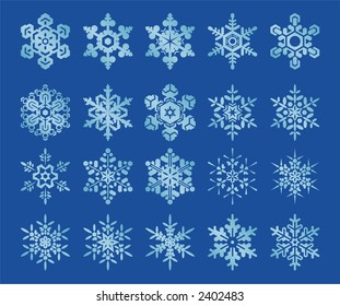 Set of 20 stylized snowflakes