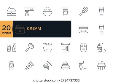 Set of 20 Thin Line icons themed around Cream, crafted for seamless integration in apps and websites.