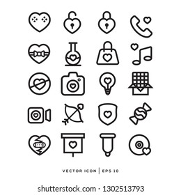 Set 20 Thin Line Love Icons, Couple and Heart Signs. Valentines Day Symbols - Vector Design