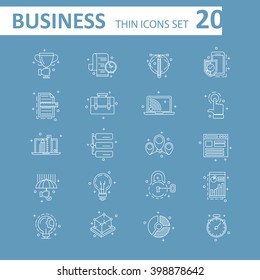 Set of 20 thin line vector business icons, business management, strategy, career progress and business process. Mono line pictograms and infographics design elements