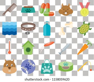 Set Of 20 transparent icons such as Toy, Pet bed, Shopping bag, Tennis, Hamster, Winner, Carrot, Frisbee, Thermometer, Collar, Bone, Comb, Turtle, Drugs, transparency icon pack, pixel perfect