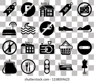 Set Of 20 transparent icons such as Mannequin, Rats, No camera, Price, Purse, parking, Shopping basket, Wifi, transparency icon pack, pixel perfect